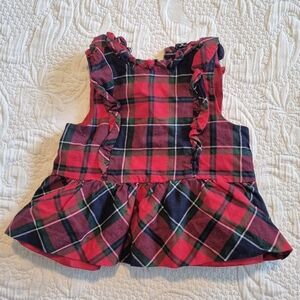 Janie and Jack girls size 6 - 12 months sleeveless plaid shirt, lined, VGUC